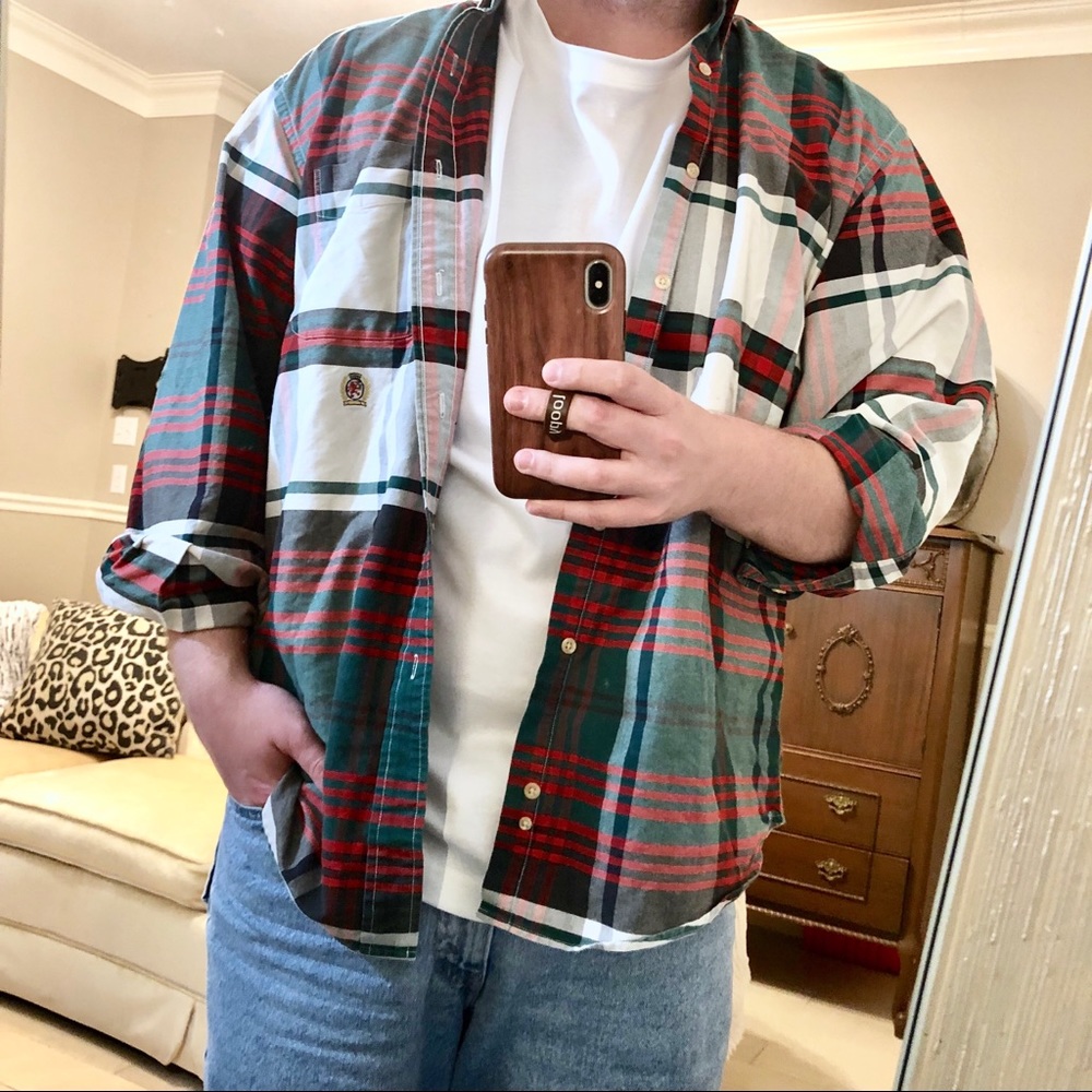 Vintage Tommy Hilfiger plaid shirt with logo